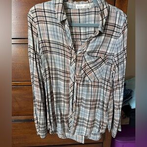 BE COOL Plaid Button-Down Shirt in Black, White, and Tan